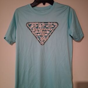 Columbia PFG YOUTH Aqua Blue Short Sleeve Tee